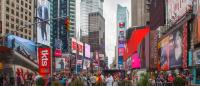 A photo of a busy Times Square in New York City